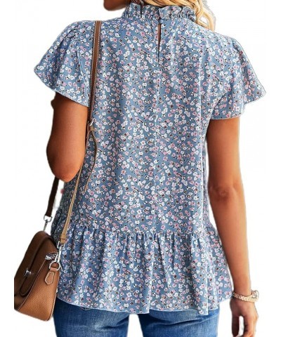 Women Ruffle Sleeve Babydoll Top Loose Blouse Shirt Tunic Tops Light Blue $10.25 Blouses