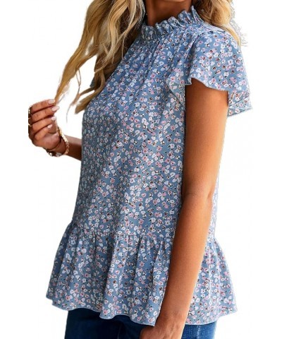 Women Ruffle Sleeve Babydoll Top Loose Blouse Shirt Tunic Tops Light Blue $10.25 Blouses