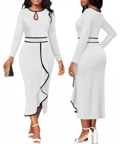 Church Dresses for Women Bodycon Long Sleeve Vintage Wrap Work Business Midi Pencil Dress 73white $12.76 Dresses