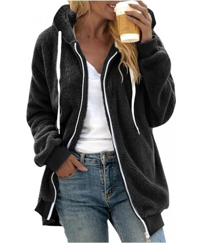 Women's Fuzzy Fleece Jacket Oversized Sherpa Fur Coat with Hood Winter Warm Shaggy Teddy Coats Long Sleeve Outwear G01-black ...