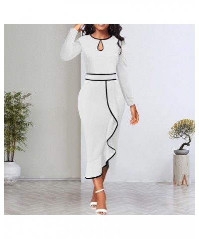 Church Dresses for Women Bodycon Long Sleeve Vintage Wrap Work Business Midi Pencil Dress 73white $12.76 Dresses