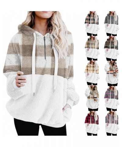 Sherpa Hoodies for Women Fuzzy Fleece Long Sleeve Drawstring Quarter Zip Pullover Winter Fluffy Coat with Pockets C-coffee $1...