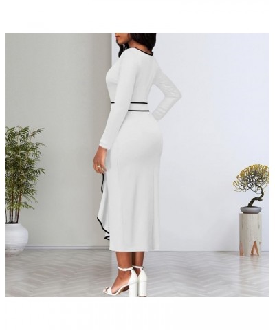 Church Dresses for Women Bodycon Long Sleeve Vintage Wrap Work Business Midi Pencil Dress 73white $12.76 Dresses