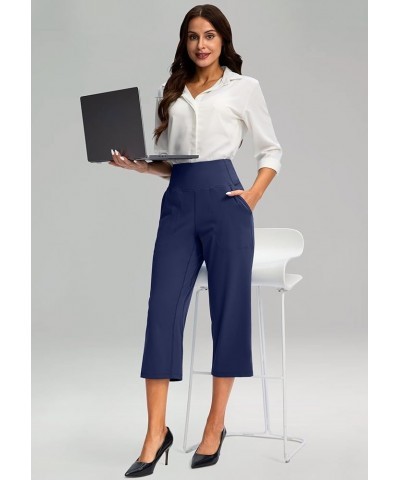 Women's Wide Leg Capri Pants with Pockets Tummy Control High Waist Yoga Dress Crop Pants for Women Navy Blue $13.60 Pants