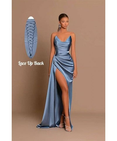 Satin Corset Prom Dresses Slit Long 2024 Off Shoulder Strapless Formal Evening Party Cocktail Gown for Women Sky Blue $31.85 ...