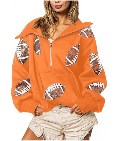 Women's Game Day Outfits Football Hoodies Sweatshirts Sequin Zipper Drawstring Long Sleeve Jackets Tops Orange $13.98 Others