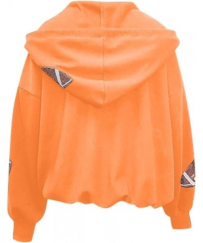 Women's Game Day Outfits Football Hoodies Sweatshirts Sequin Zipper Drawstring Long Sleeve Jackets Tops Orange $13.98 Others