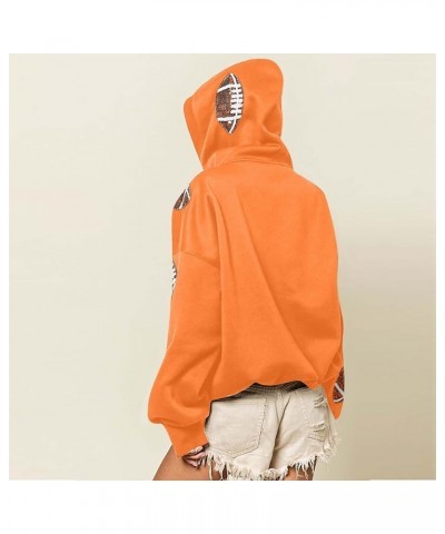 Women's Game Day Outfits Football Hoodies Sweatshirts Sequin Zipper Drawstring Long Sleeve Jackets Tops Orange $13.98 Others