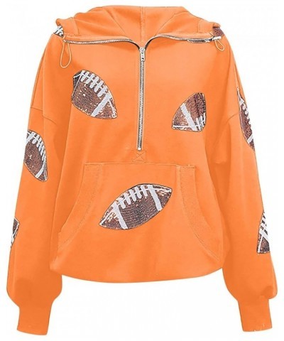 Women's Game Day Outfits Football Hoodies Sweatshirts Sequin Zipper Drawstring Long Sleeve Jackets Tops Orange $13.98 Others