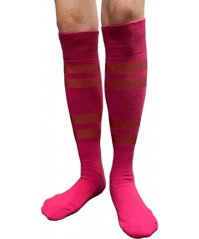 Pink Breast Cancer Awareness Pink Athletic Sports Knee Socks - Cushioned Toe, Sole & Heel Hot Pink / Dark Red $9.84 Activewear