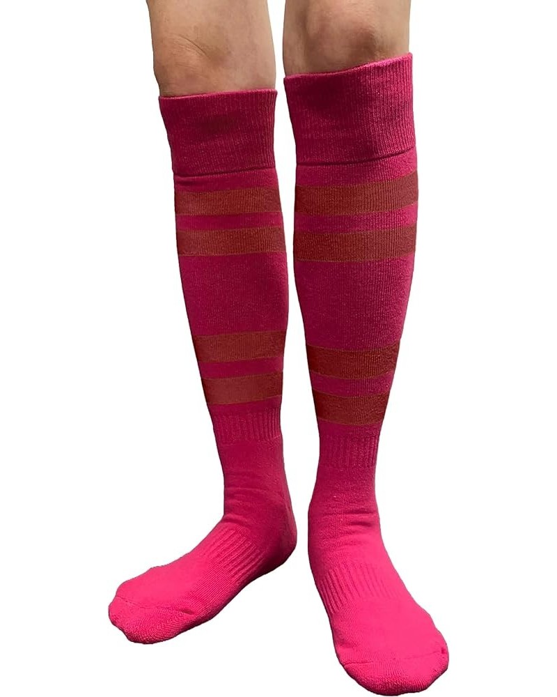 Pink Breast Cancer Awareness Pink Athletic Sports Knee Socks - Cushioned Toe, Sole & Heel Hot Pink / Dark Red $9.84 Activewear