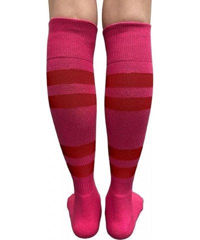 Pink Breast Cancer Awareness Pink Athletic Sports Knee Socks - Cushioned Toe, Sole & Heel Hot Pink / Dark Red $9.84 Activewear