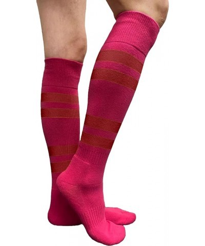 Pink Breast Cancer Awareness Pink Athletic Sports Knee Socks - Cushioned Toe, Sole & Heel Hot Pink / Dark Red $9.84 Activewear