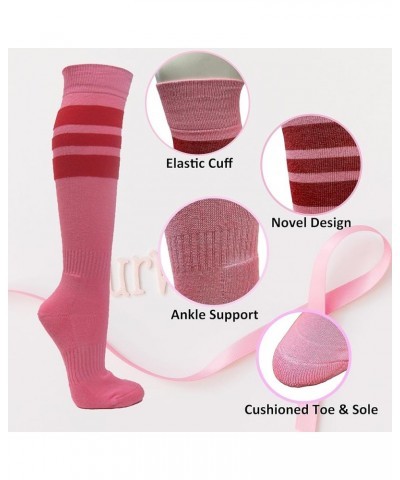 Pink Breast Cancer Awareness Pink Athletic Sports Knee Socks - Cushioned Toe, Sole & Heel Hot Pink / Dark Red $9.84 Activewear