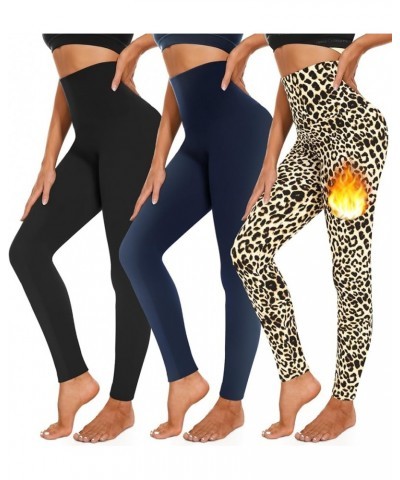 3 Pack Fleece Lined Leggings Women High Waisted Warm Winter Yoga Pants for Women Thermal Running Workout Leggings F-black/Nav...