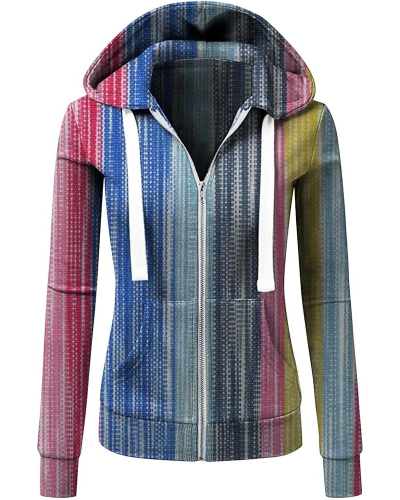 Zip Up Hoodies Sweatshirt for Women Stripe Color Block Fashion Casual Slim Long Sleeve Fall Jacket Coats with Pocket C-red $1...