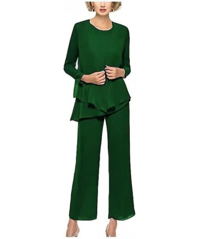 Chiffon Mother of The Bride Pant Suits for Women 3Pcs Wedding Pants Suits for Women Dressy Elegant Emerald Green $23.73 Suits