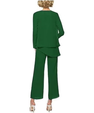 Chiffon Mother of The Bride Pant Suits for Women 3Pcs Wedding Pants Suits for Women Dressy Elegant Emerald Green $23.73 Suits