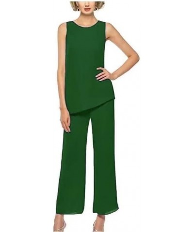 Chiffon Mother of The Bride Pant Suits for Women 3Pcs Wedding Pants Suits for Women Dressy Elegant Emerald Green $23.73 Suits