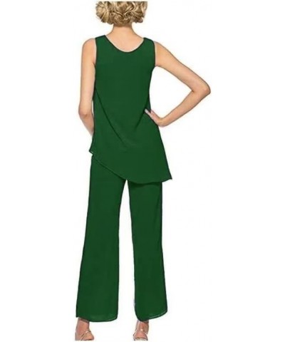 Chiffon Mother of The Bride Pant Suits for Women 3Pcs Wedding Pants Suits for Women Dressy Elegant Emerald Green $23.73 Suits