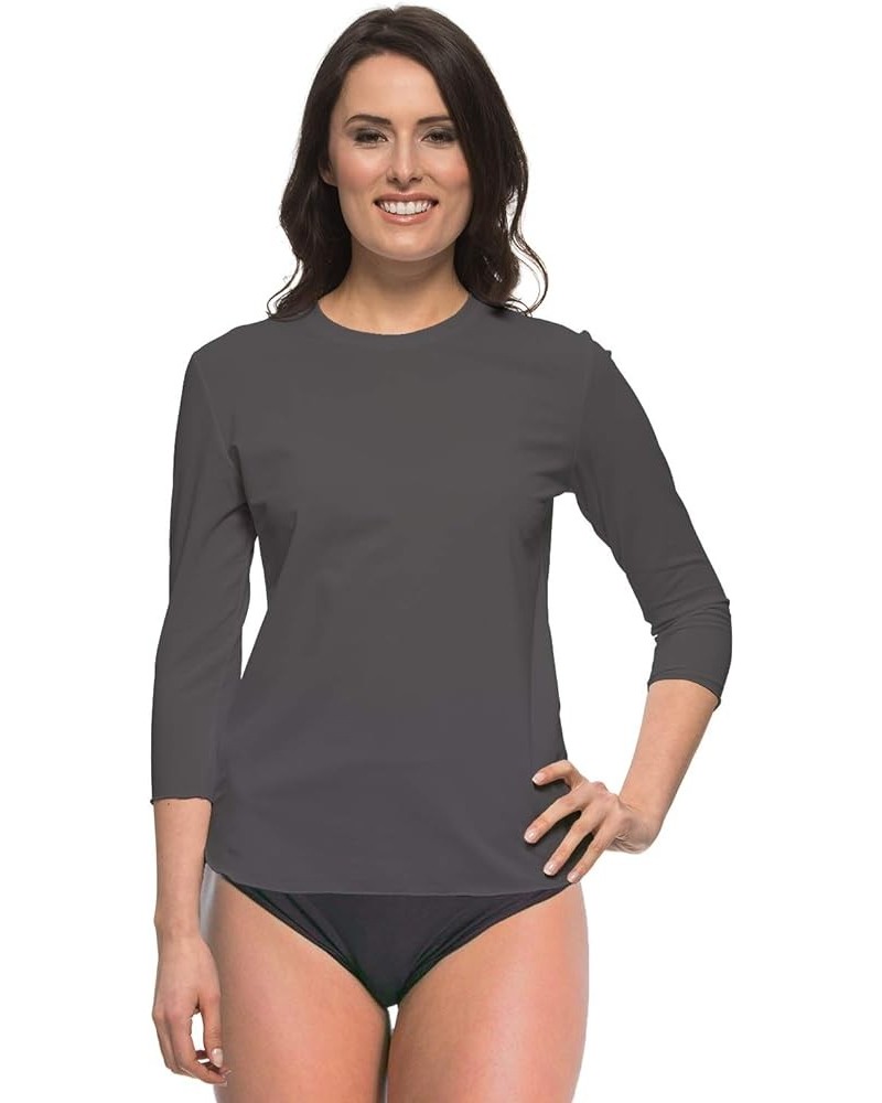 Women's Basic Swim Top Athletic Swim Tee- UV Protection Cover Up- (3/4 Length Sleeves)- Plus Grey $19.35 Swimsuits