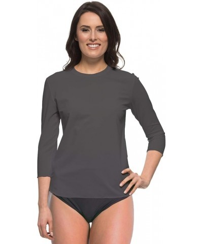 Women's Basic Swim Top Athletic Swim Tee- UV Protection Cover Up- (3/4 Length Sleeves)- Plus Grey $19.35 Swimsuits