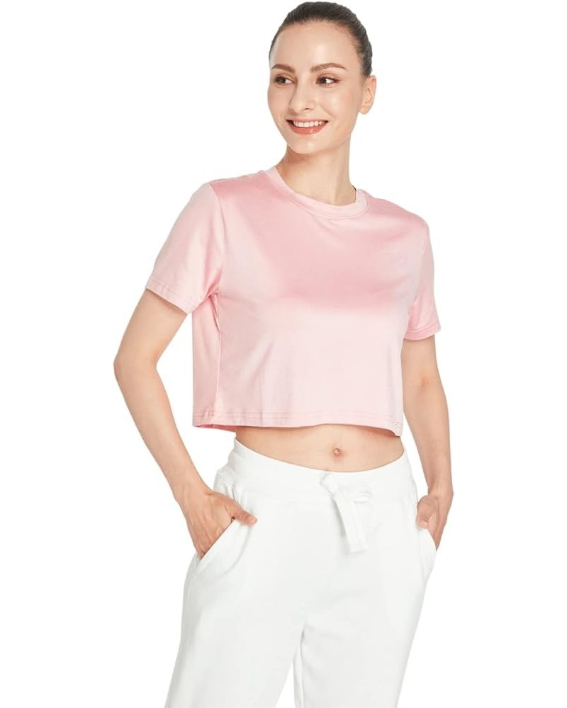 Women's Ultra Soft Cropped T Shirt Crew Neck Tees Casual Loose Fit Basic Lightweight A18_pink Cropped $14.83 T-Shirts