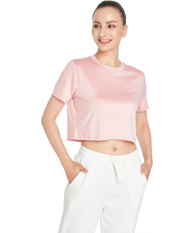 Women's Ultra Soft Cropped T Shirt Crew Neck Tees Casual Loose Fit Basic Lightweight A18_pink Cropped $14.83 T-Shirts