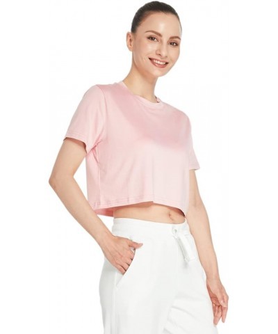 Women's Ultra Soft Cropped T Shirt Crew Neck Tees Casual Loose Fit Basic Lightweight A18_pink Cropped $14.83 T-Shirts