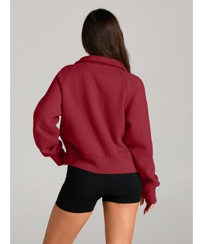 Womens Sweatshirts Half Zip Cropped Pullover Fleece Quarter Zipper Hoodies Fall outfits Clothes Thumb Hole Red $16.32 Hoodies...