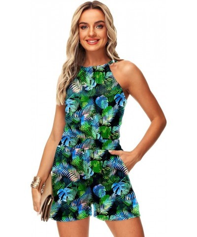 Womens Tie Back Rompers July 4th Romper Halter Neck Jumpsuit with Pockets Green Coconut $11.88 Rompers