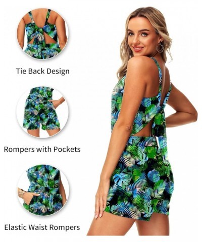 Womens Tie Back Rompers July 4th Romper Halter Neck Jumpsuit with Pockets Green Coconut $11.88 Rompers