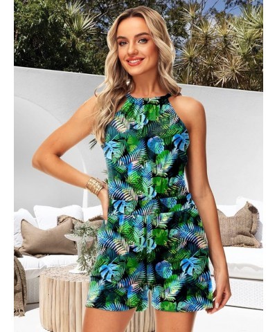 Womens Tie Back Rompers July 4th Romper Halter Neck Jumpsuit with Pockets Green Coconut $11.88 Rompers