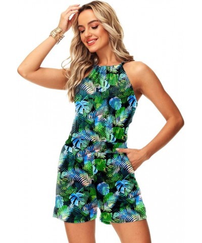 Womens Tie Back Rompers July 4th Romper Halter Neck Jumpsuit with Pockets Green Coconut $11.88 Rompers