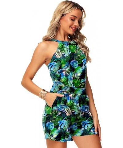 Womens Tie Back Rompers July 4th Romper Halter Neck Jumpsuit with Pockets Green Coconut $11.88 Rompers