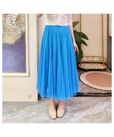 Sequin Long Tulle Skirt Layered Flowy Fairy Sparkle Party Mesh Tea Length Big Hem Skirts for Women Sequins Sky Blue $17.64 Sk...