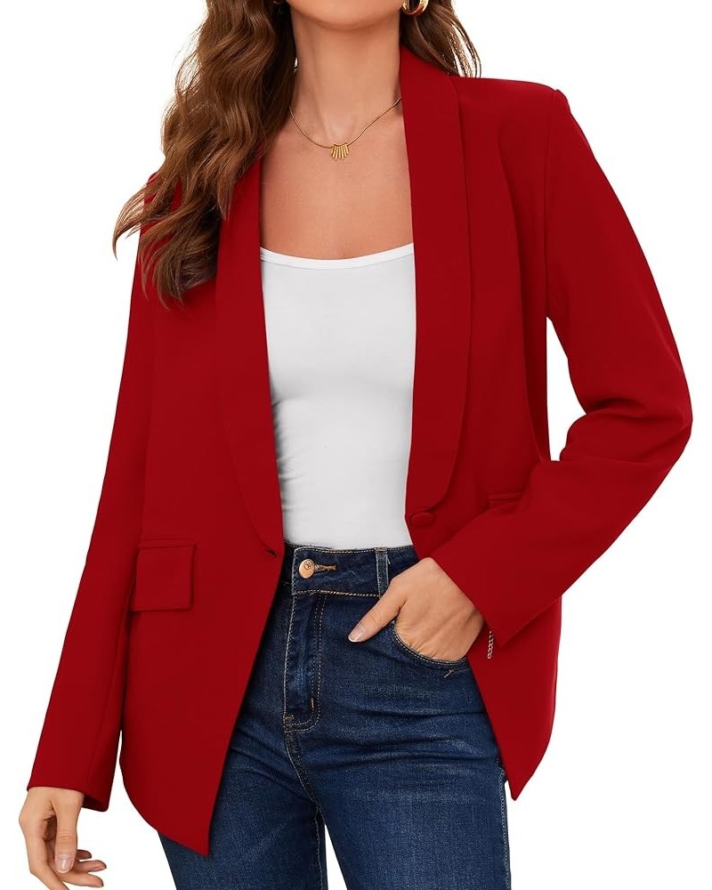 Womens Casual Work Blazers Open Front Long Sleeve Blazers for Women Fashion Trendy Slim Fit with Pockets and Liner Red $13.99...