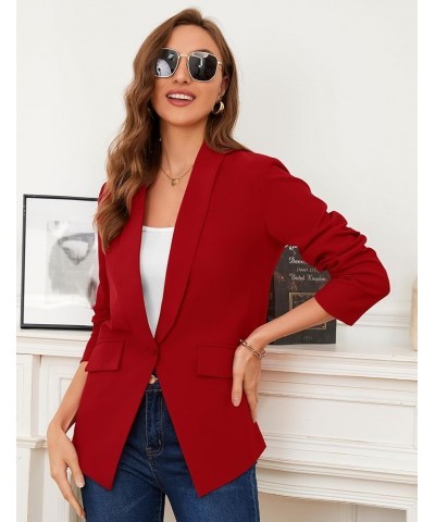 Womens Casual Work Blazers Open Front Long Sleeve Blazers for Women Fashion Trendy Slim Fit with Pockets and Liner Red $13.99...