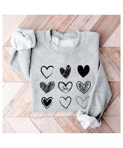 Valentines Day Shirts Women 2024 Trendy Crewneck Sweatshirts Long Sleeve Plus Size Tops Fashion Heart Sweaters 1b-gray $8.99 ...