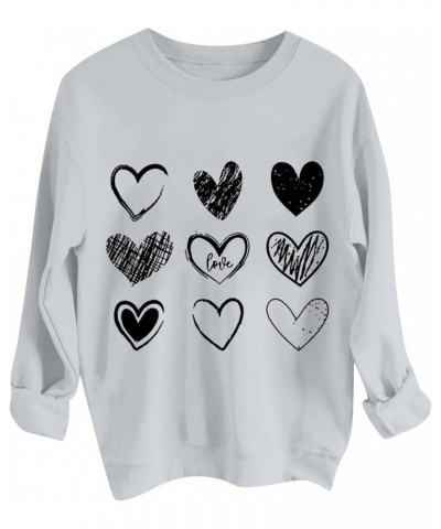 Valentines Day Shirts Women 2024 Trendy Crewneck Sweatshirts Long Sleeve Plus Size Tops Fashion Heart Sweaters 1b-gray $8.99 ...