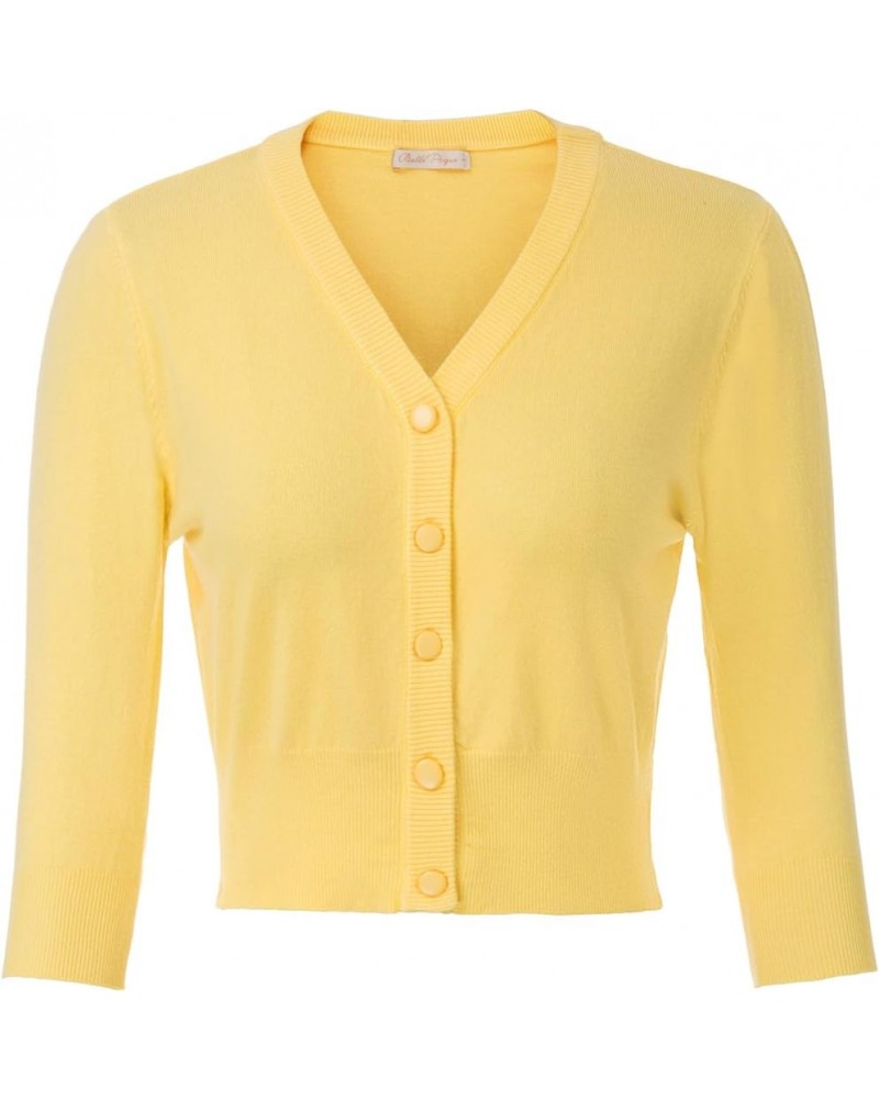 Women's 3/4 Sleeve V-Neck Button Down Cherries Embroidery Cropped Cardigan Sweater Coat Yellow-2 $19.60 Sweaters