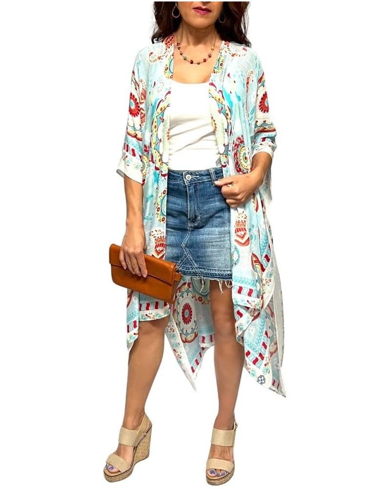 Long Kimono Cardigan for Women Beach Cover up Casual Loose Prints & Patterns Sky Blue Mandala $14.98 Swimsuits