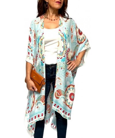 Long Kimono Cardigan for Women Beach Cover up Casual Loose Prints & Patterns Sky Blue Mandala $14.98 Swimsuits