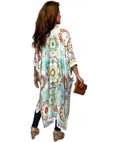 Long Kimono Cardigan for Women Beach Cover up Casual Loose Prints & Patterns Sky Blue Mandala $14.98 Swimsuits