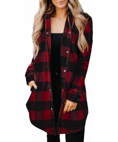 Color Block Plaid Shacket Jacket Women Cute V Neck Long Sleeve Button Down Blouses Tops Flannel Shirts Jackets Coats Red $19....