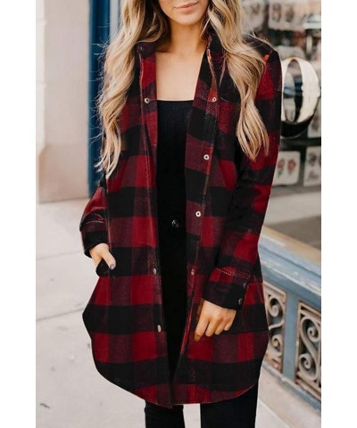 Color Block Plaid Shacket Jacket Women Cute V Neck Long Sleeve Button Down Blouses Tops Flannel Shirts Jackets Coats Red $19....