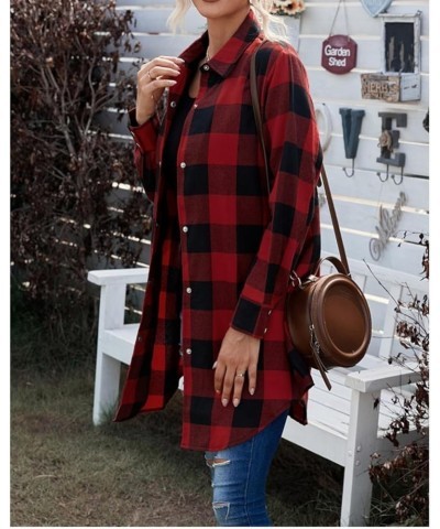 Color Block Plaid Shacket Jacket Women Cute V Neck Long Sleeve Button Down Blouses Tops Flannel Shirts Jackets Coats Red $19....