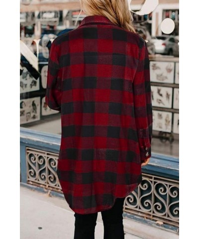 Color Block Plaid Shacket Jacket Women Cute V Neck Long Sleeve Button Down Blouses Tops Flannel Shirts Jackets Coats Red $19....