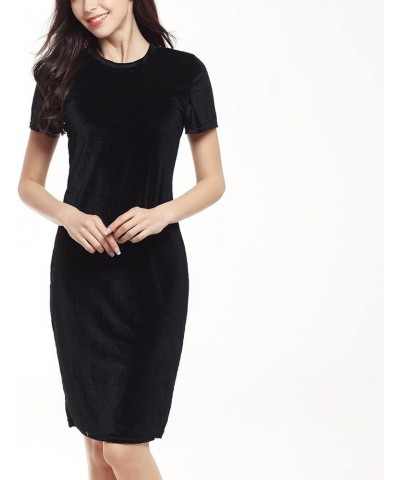 Summer Women Velvet Short-Sleeve Crewneck Knee Length Pencil Dress Black $11.59 Dresses