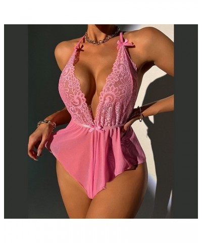 Lingerie for Women Sexy Lace V Neck See Through Chemise Babydoll Boudoir Teddy Babydoll Clubwear Chemises Sleepwear Pink $9.5...